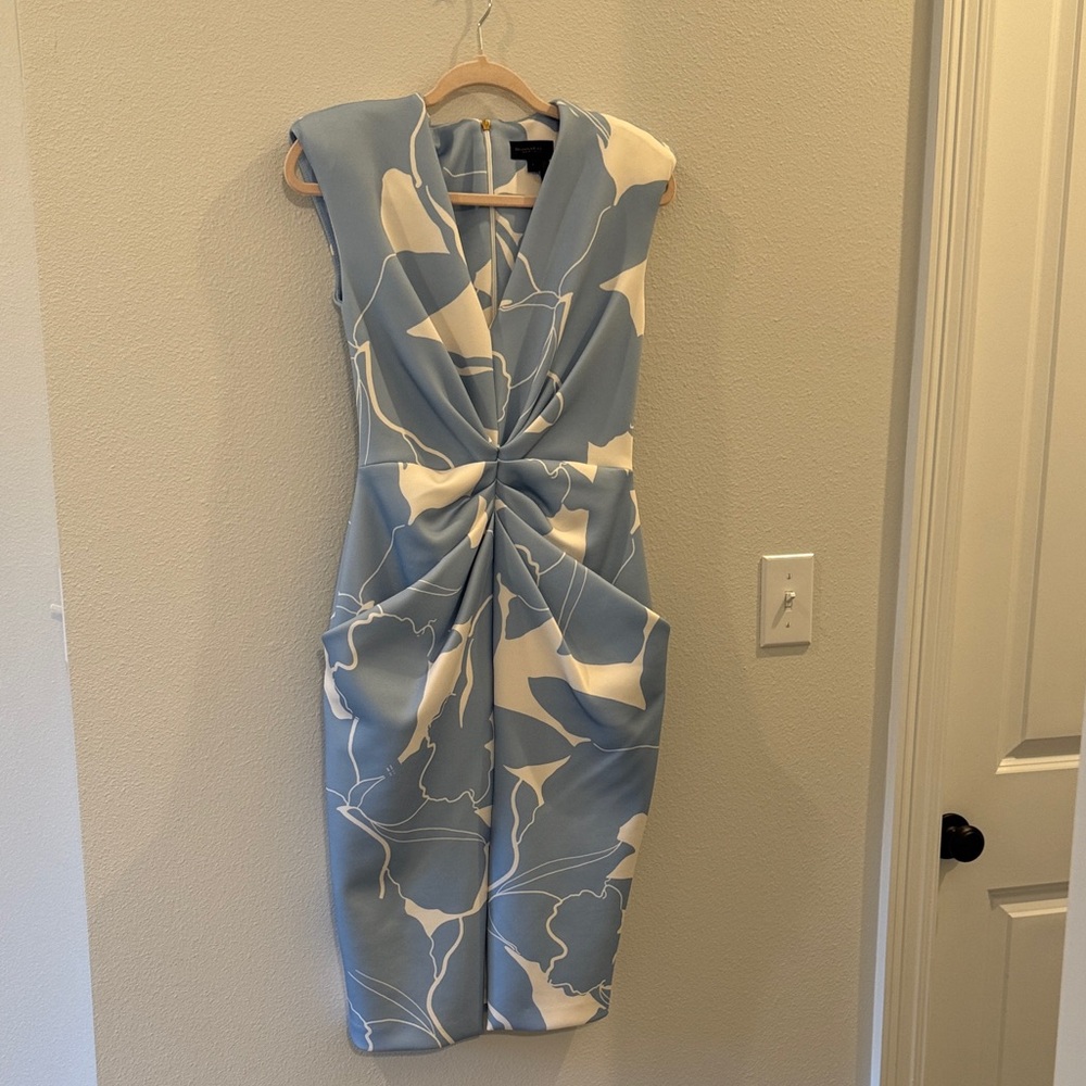 Donna Karan Blue and White Midi Dress